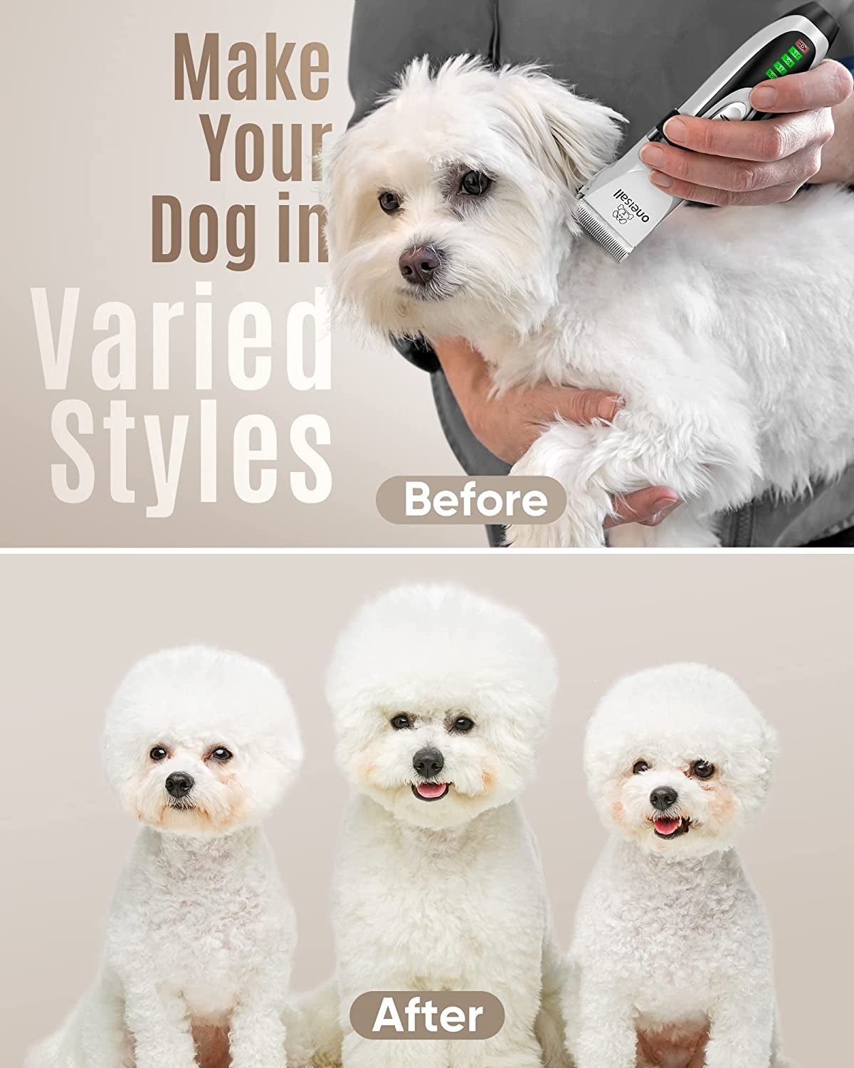 Low-Noise 2-Speed Cordless Pet Clippers – Rechargeable Grooming Kit for Dogs, Cats & More (Gold)