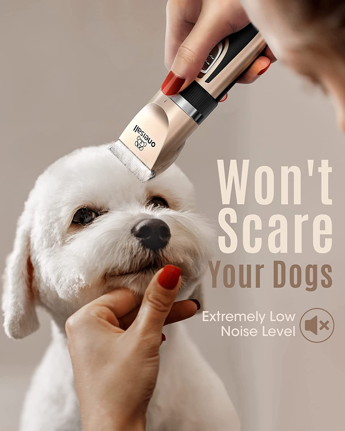 Low-Noise 2-Speed Cordless Pet Clippers – Rechargeable Grooming Kit for Dogs, Cats & More (Gold)