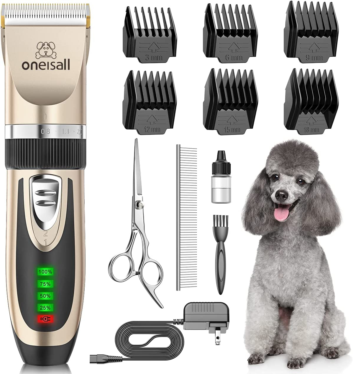 Low-Noise 2-Speed Cordless Pet Clippers – Rechargeable Grooming Kit for Dogs, Cats & More (Gold)