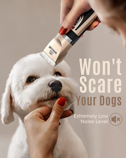 Low-Noise 2-Speed Cordless Pet Clippers – Rechargeable Grooming Kit for Dogs, Cats & More (Gold)