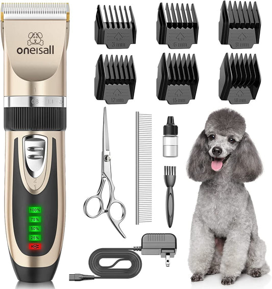 Low-Noise 2-Speed Cordless Pet Clippers – Rechargeable Grooming Kit for Dogs, Cats & More (Gold)