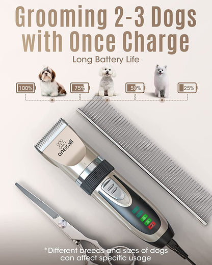 Low-Noise 2-Speed Cordless Pet Clippers – Rechargeable Grooming Kit for Dogs, Cats & More (Gold)